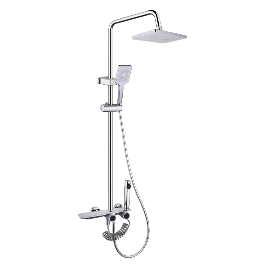 Socrú Cith Báistí Cearnóg Chrome Bright le Dual Knobs