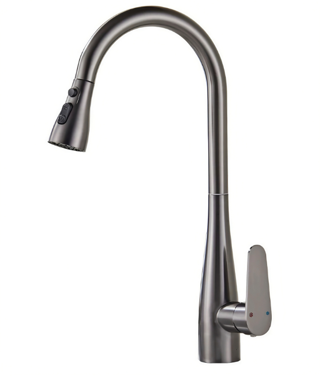 Faucet Tarraingthe Amach Cistine Ard-Stua Gunmetal Grey Gooseneck Te Agus Fuar